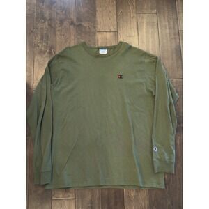 Champion Men's Heavyweight Crewneck‎ L/S T-Shirt Size 2XL Green Spellout Logo
